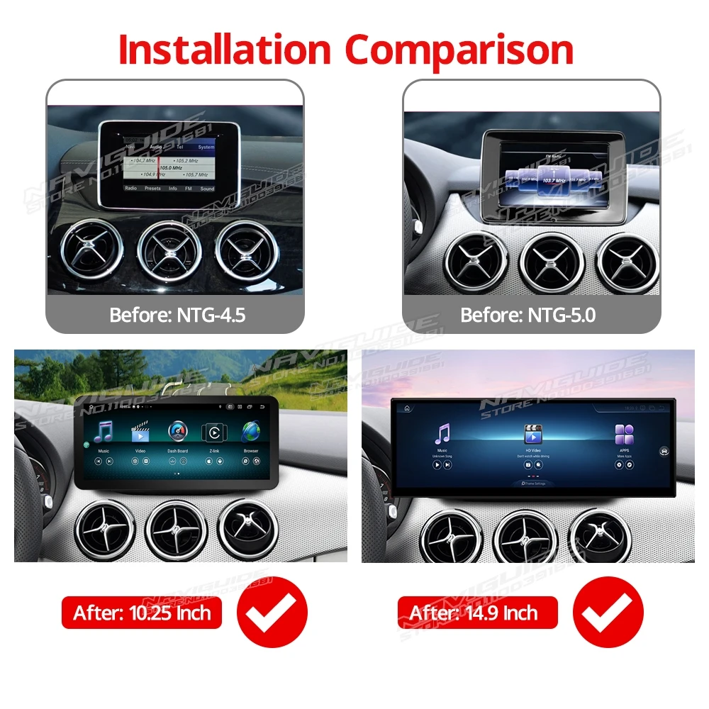 NAVIGUIDE 10 25 дюйма 14 9 Android 13 8G + 128G для Mercedes B Class W246 LHD 2013-2018 Carplay автоматический