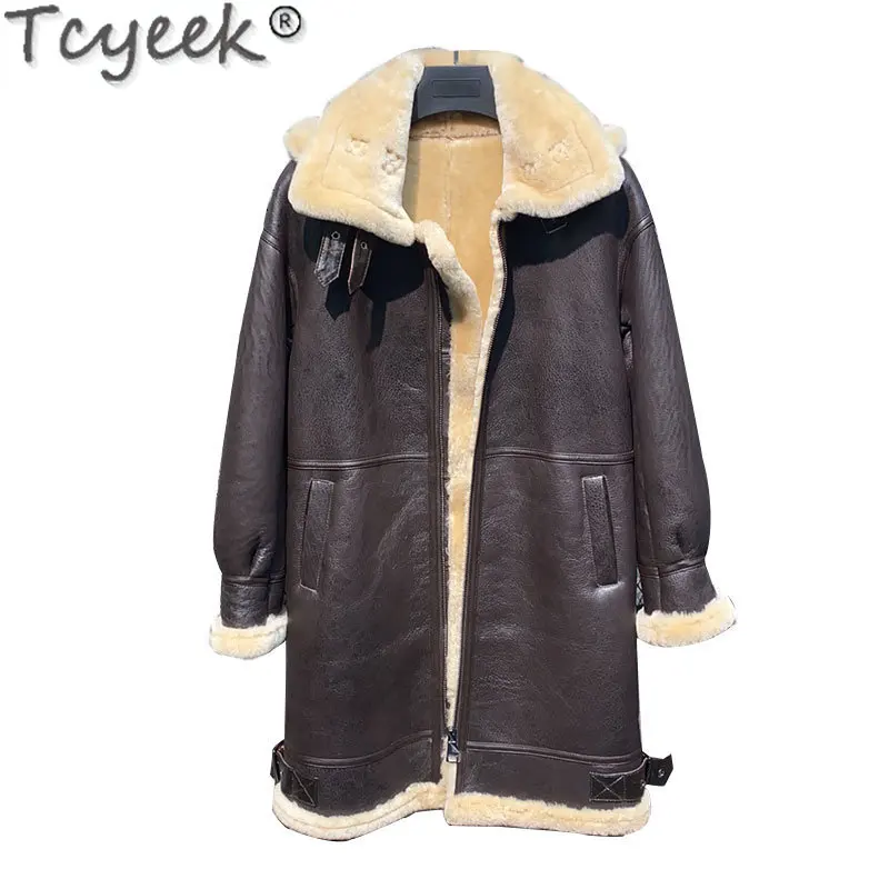 

Tcyeek 2022 Womens Winter Jacket Real Fur Natural Fur Coat Genuine Leather Jackets Women Long Hooded Sheepskin Fur Coats SGG869
