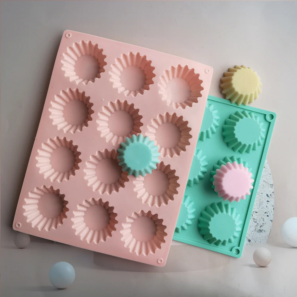 

2022 new 12 link muffin cup shape silicone cake mold chocolate silicone mold DIY manual soap mold moon cake decoration baking mo