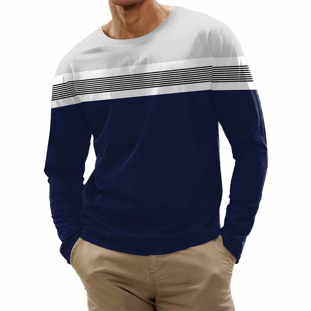 

Men's Autumn Spring Casual Striped Long Sleeve Round Neck Casual Basic T Shirt T-Shirts Pullover Tee Tops Clothing For Male