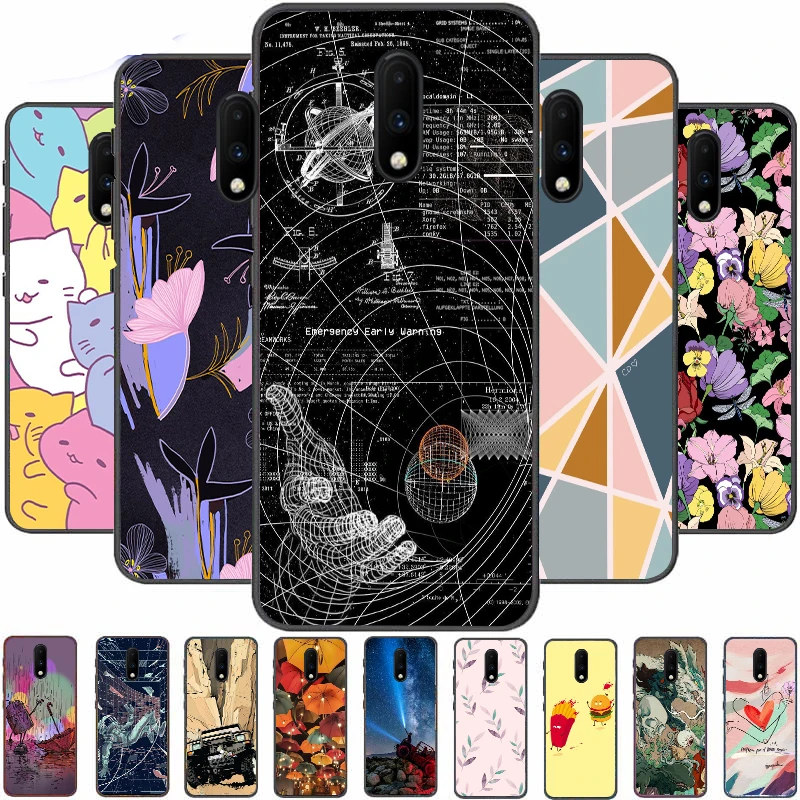 

For Oneplus 7 Pro Case Soft Silicone TPU Cover Cartoon Cases ONEPLUS7 pro 7Pro Coque Bumper Phone Bags Fashion Black Frame