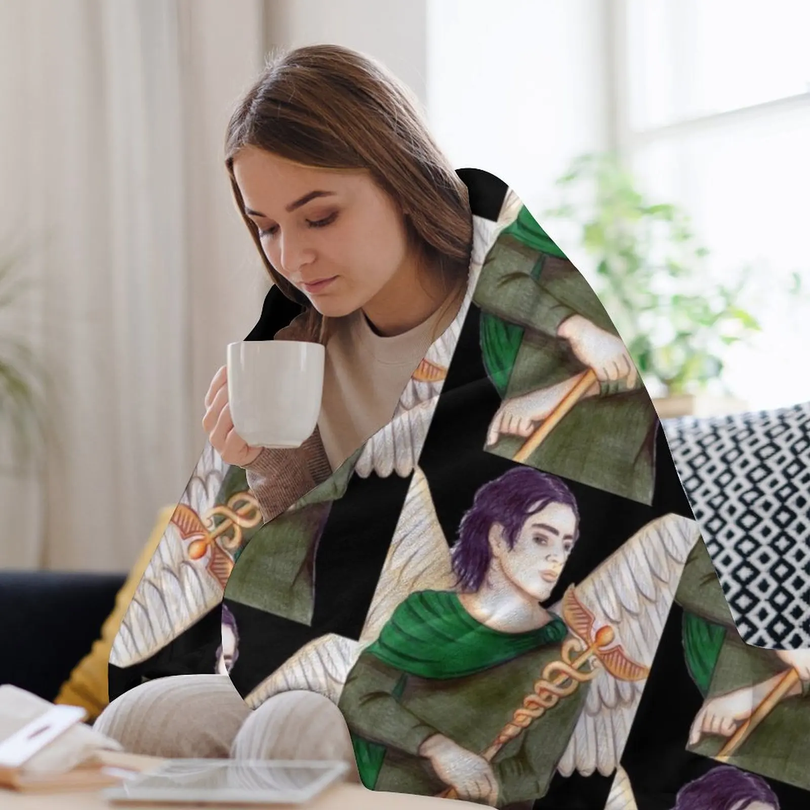 Архангел Рафаэль исцелитель - черное одеяло одеяла украшения для диванов