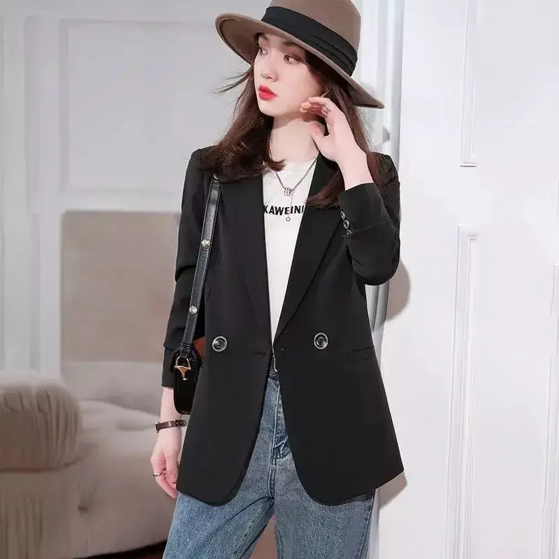 Women Blazer Vintage Notched Collar Pocket 2022 Autumn Fashion Office Blazers Double Breasted Female Casual Jackets Suits Coat