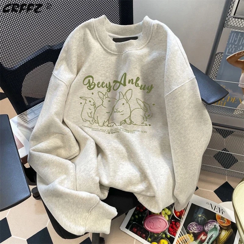 Japanese Anime Hoodie Cute Cartoon Rabbit Print Women's Sweatshirt Autumn/Winter Fashion Harajuku Y2K Academy Style Pullover