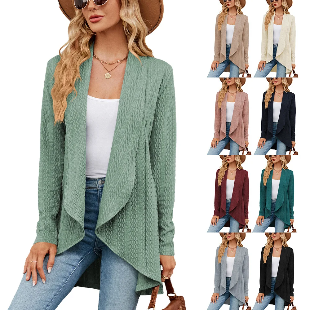 

Autumn And Winter New Long-sleeved Solid Color Casual Loose Cardigan Tops Women Knitted Jacket