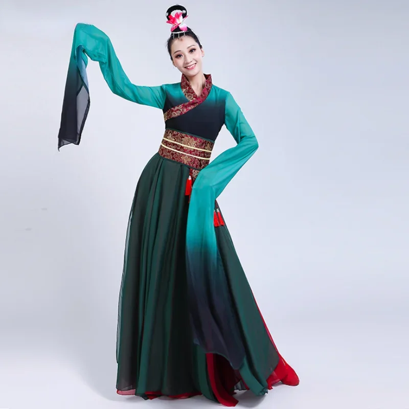 

Традиционный китайский костюм для женщин, элегантный фанат народного танца Янко, одежда для сцены, традиционный классический танцевальный костюм для представлений