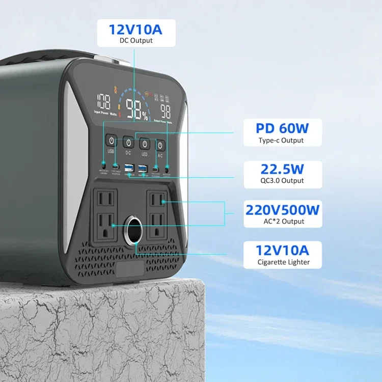 Портативная электростанция 500 Вт с батареей 135200 мАч для хранения энергии уличный