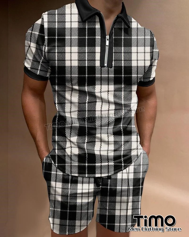 Summer Men's Polo Neck Set Street Fashion Style Pullover+Shorts Suit Party Business Casual Vintage Men's Polo Shirt 2-piece Set