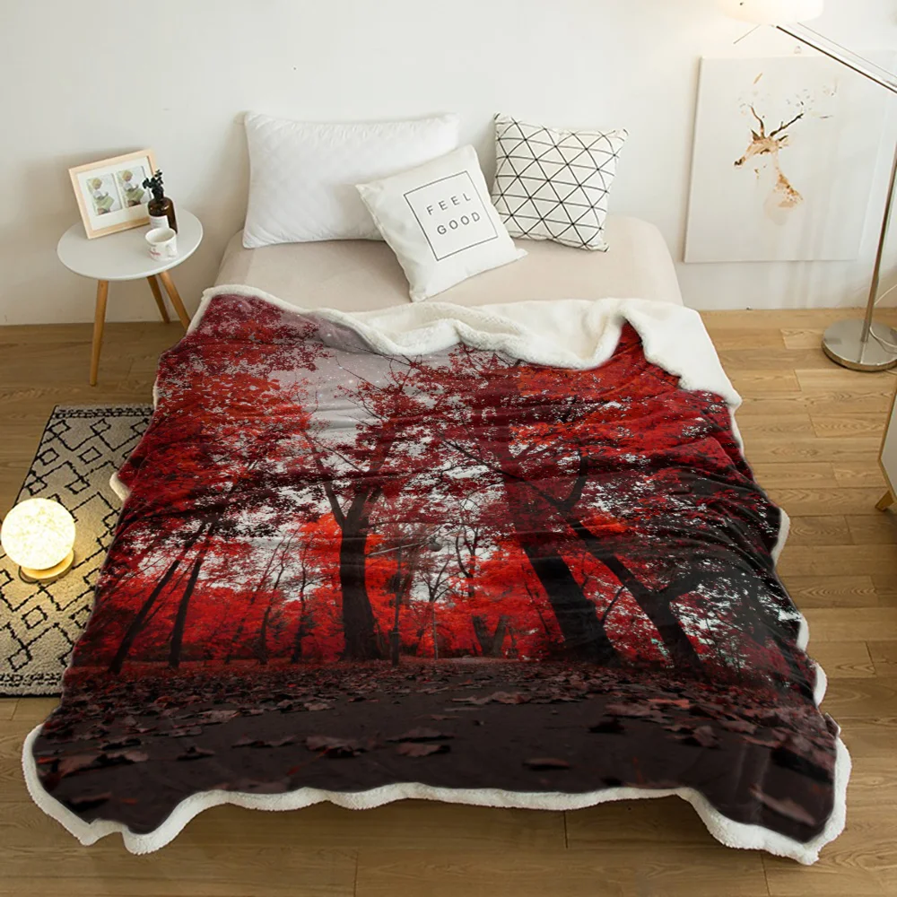 

Maple Leaves Red Forest Starry Sky Lamb Cashmere Fleece Blanket Home Bed Sofa Winter Sherpa Bedding Kids Thick Bedspread