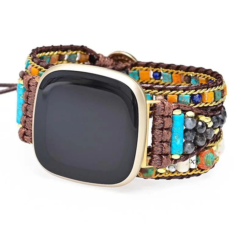 Retro Bohemian Strap For Fitbit Versa 1 2 3 4 Band Nature Gemstone Bracelet Watchband Wristband For Fitbit Sense 2 Versa Strap