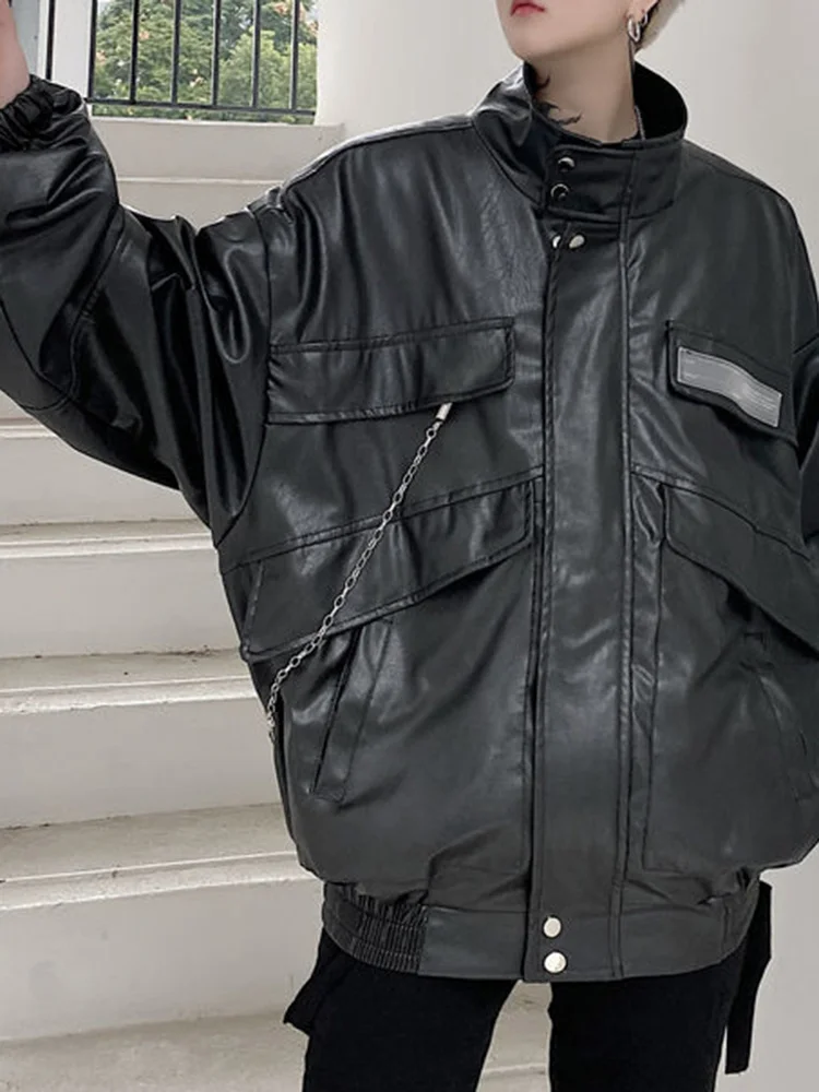 Black Leather Jacket Coats For Women Loose Long Sleeves Hip Hop Cool Moto Biker Clothing 2022 Autumn Winter  H422