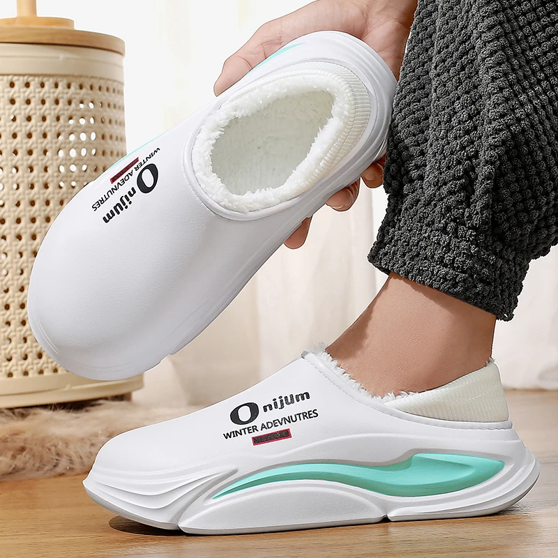 New Winter Men Warm Slippers Cotton Outdoor Indoor Shoes Waterproof Mens Women Home Bedroom Plush