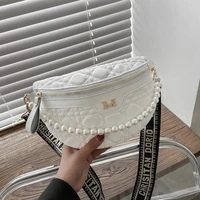 luxury pearl chain waist bag for women brand designer fanny pack fashion belt banana bag female shoulder purse 2022 trend wallet