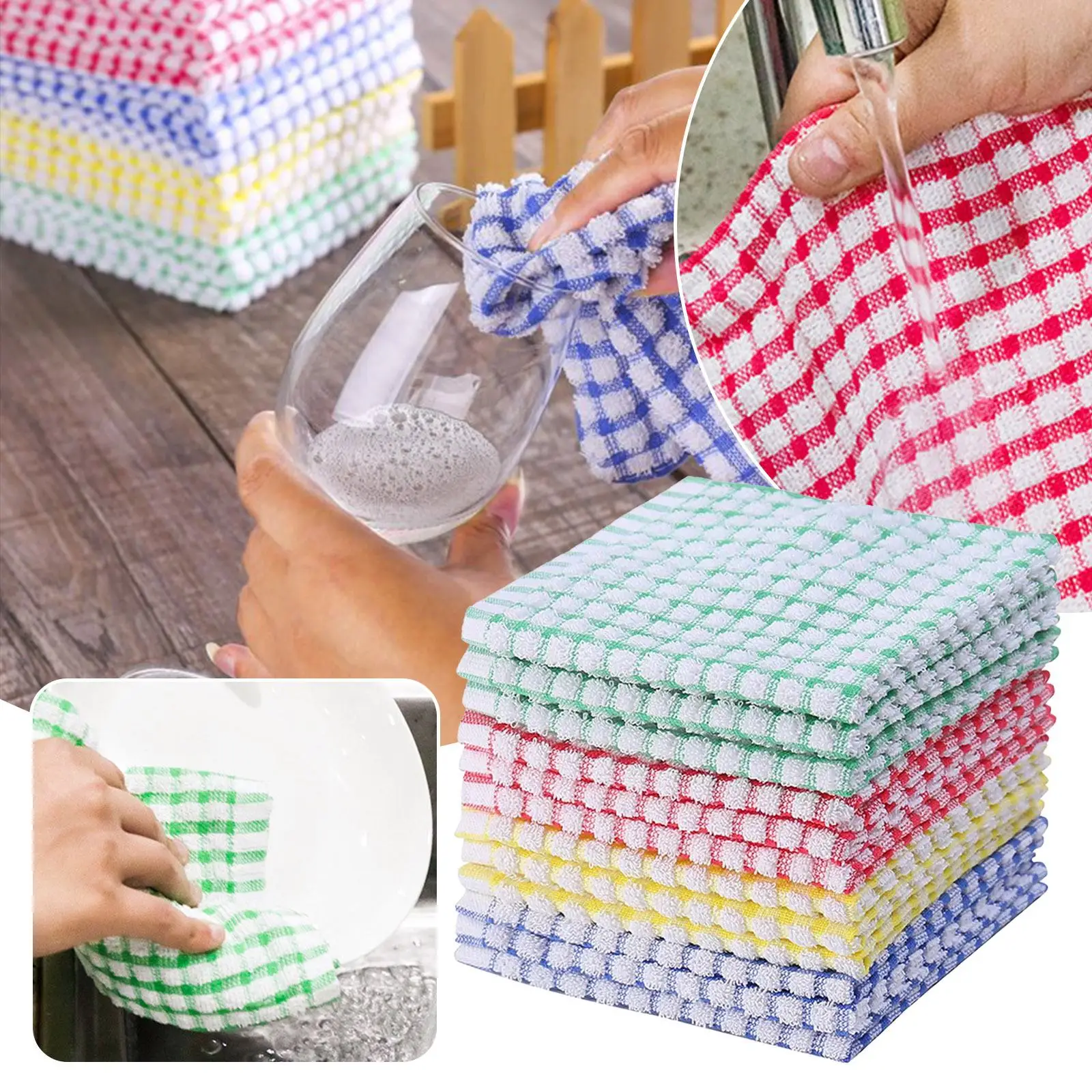 

Чистая хлопковая клетчатая ткань для мытья посуды, чайное полотенце, очищающая тряпка, Кухонное впитывающее полотенце