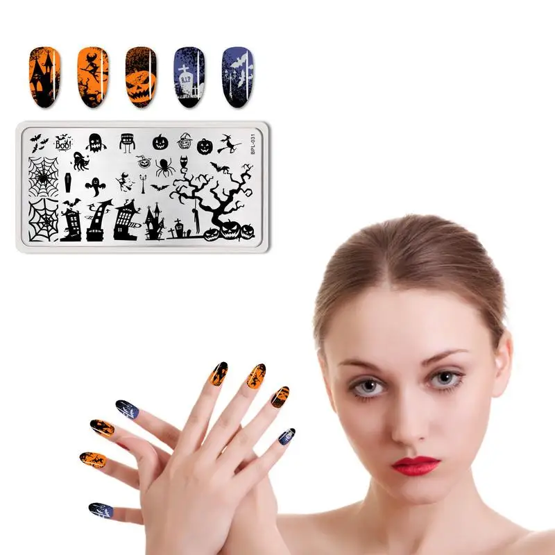 

Artist Nail Stamping Plates Fashion Design DIY Nail Art Image Print Plates Stainless Steel Manicure Stencils Tool Castle Skull