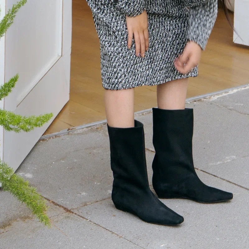 Arden Furtado/2024 средние ботинки из воловьей кожи на танкетке современные без шнуровки