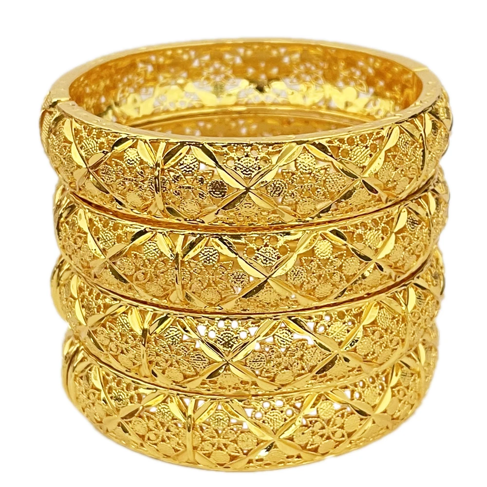 

24k Dubai Gold Bangles for Women Gold Dubai Bride Wedding Ethiopian Bracelet Africa Bangle Arab Jewelry Gold Charm Bracelet