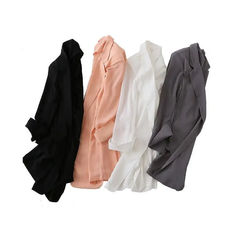 Sagging Elegant White Chiffon Small Suit, Feminine Temperament, Medium-length Casual Suit Spring and Autumn Thin Coat