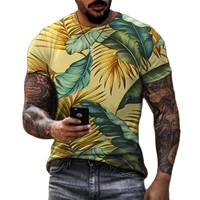 mens 3d botanical print t shirt polyester o neck short sleeve casual top plus size