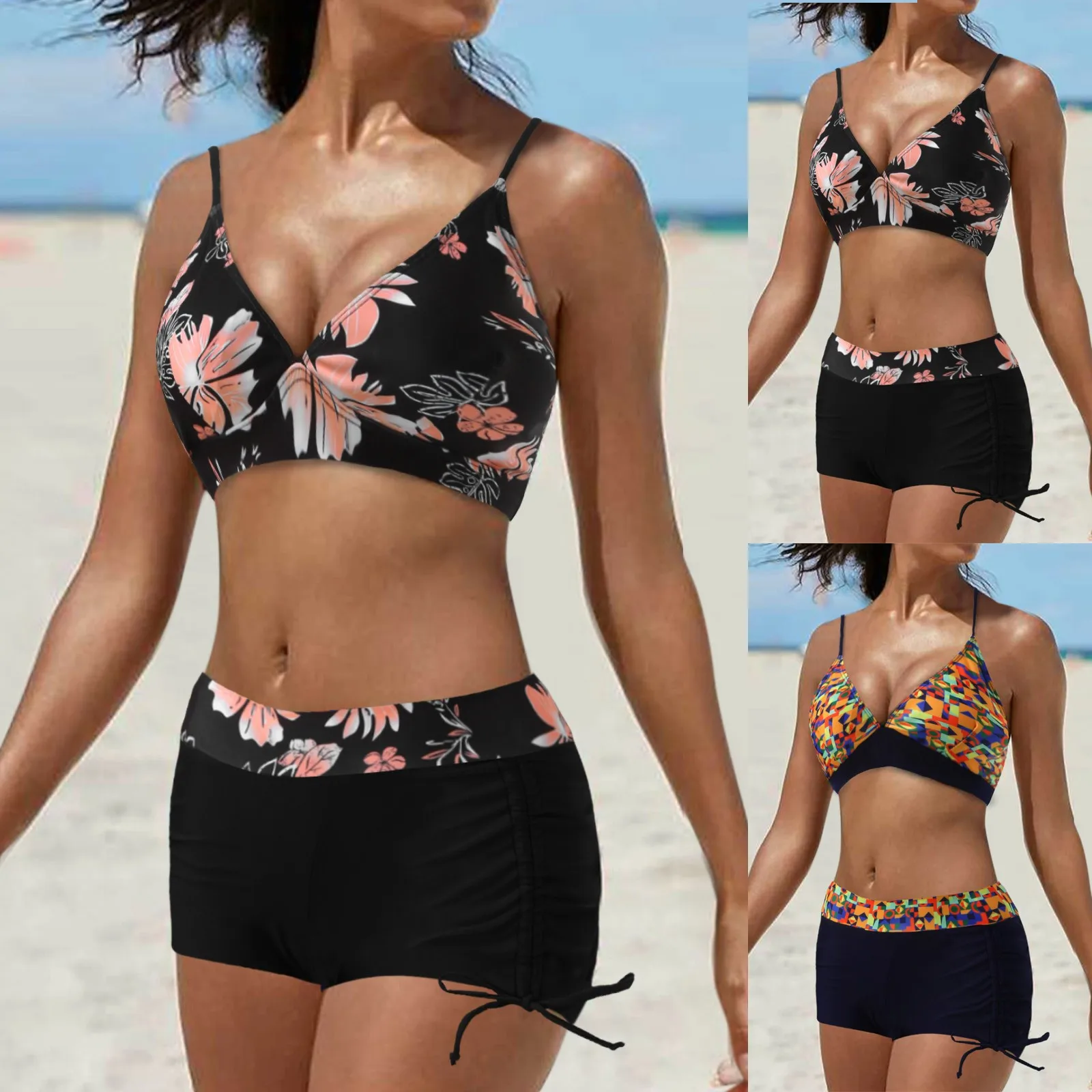 

2023 Women Bikini Set Leaf Printed Sleeveless Two Piece Beach Wear Hot Sexy Swimwears Tankinis Set