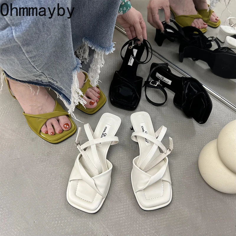 

2022 Design Open Toe Women Sandals Casual Square Heel Summer Ankle Strap Shoes Ladies Summer Party Dress Sandalias