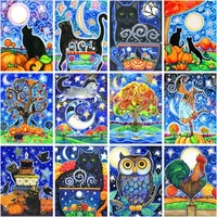 gatyztory picture by number cartoon animal kits oil painting by number black cat diy frame drawing on canvas handpainted art gif