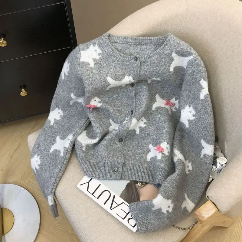 Женский модный жаккардовый кардиган с милой мультяшной собакой милый шикарный