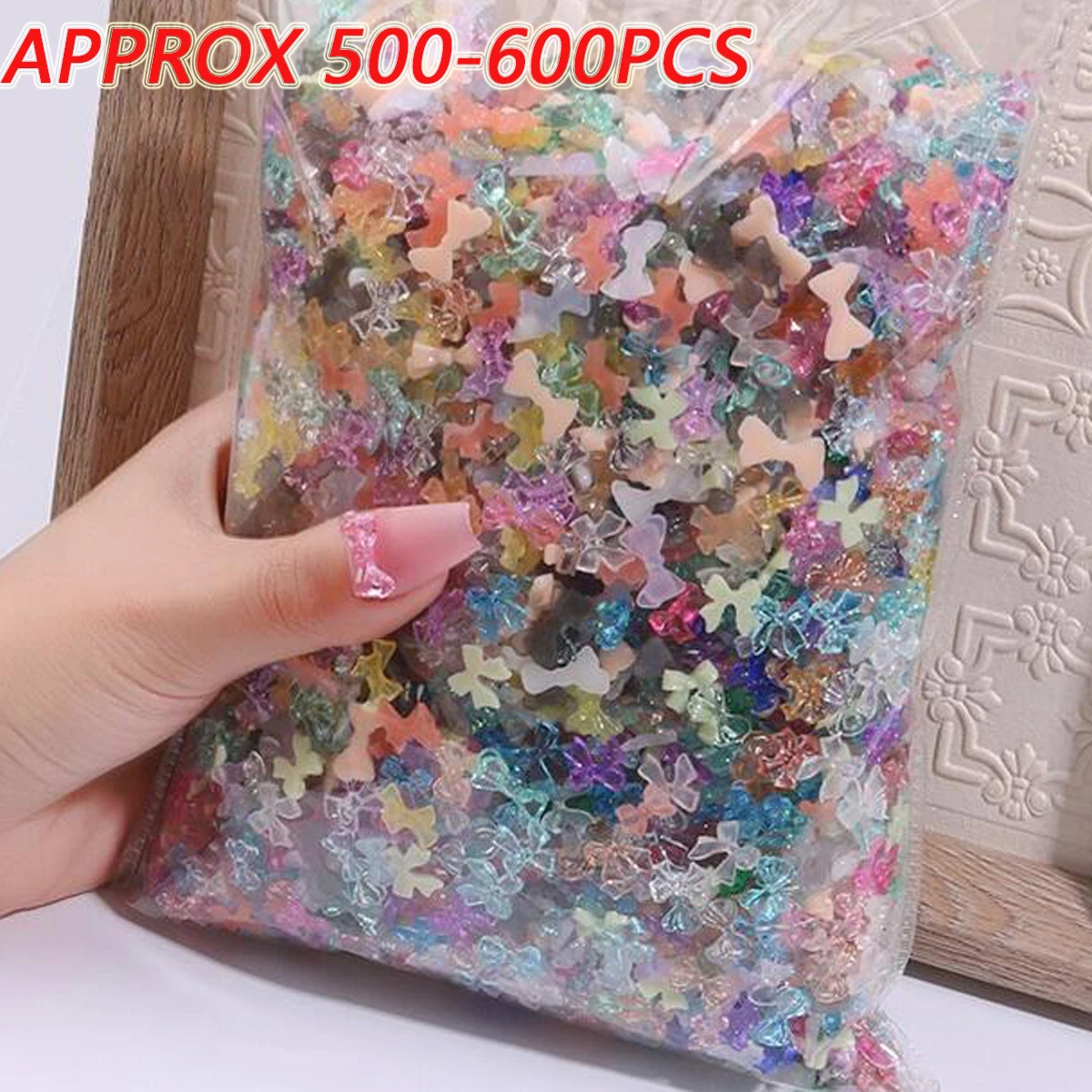 

600pcs Mix Resin Bowknot Nail Rhinestones Colorful Jelly Clear Cute Ribbon Bow Nail Charms Flat-back Gems Manicure Decoration #Q