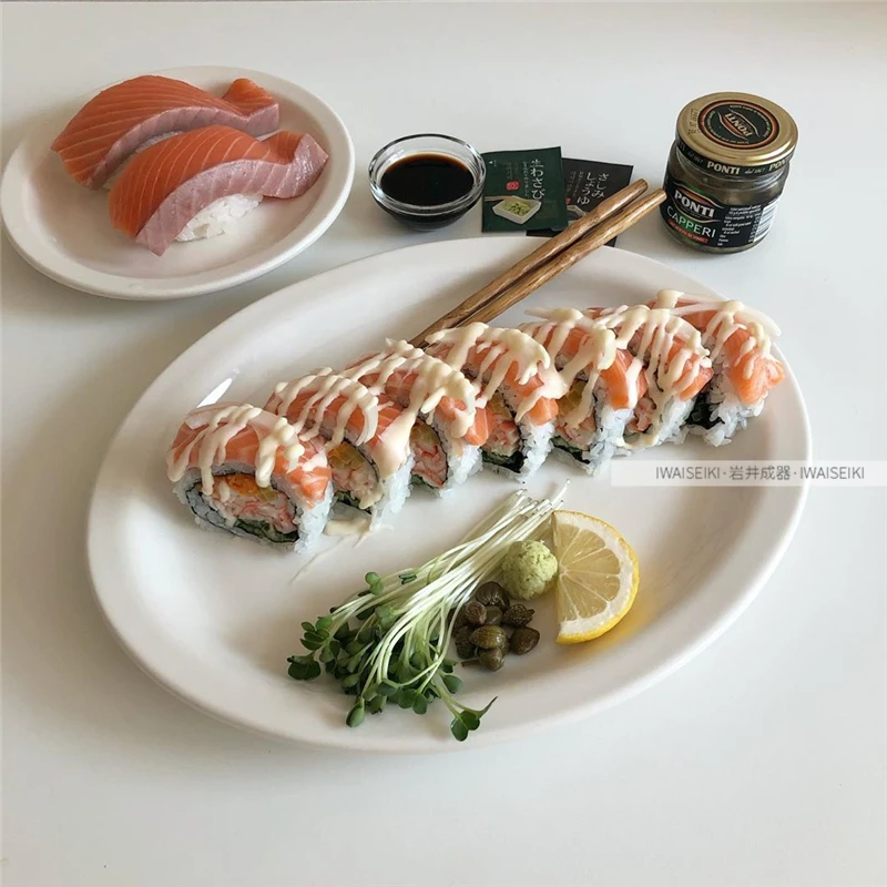 

Korean-StyleinsOnline Red Blogger Same Style White Ceramic Oval Disk Brunch Plate Dessert Plate Salad Dish