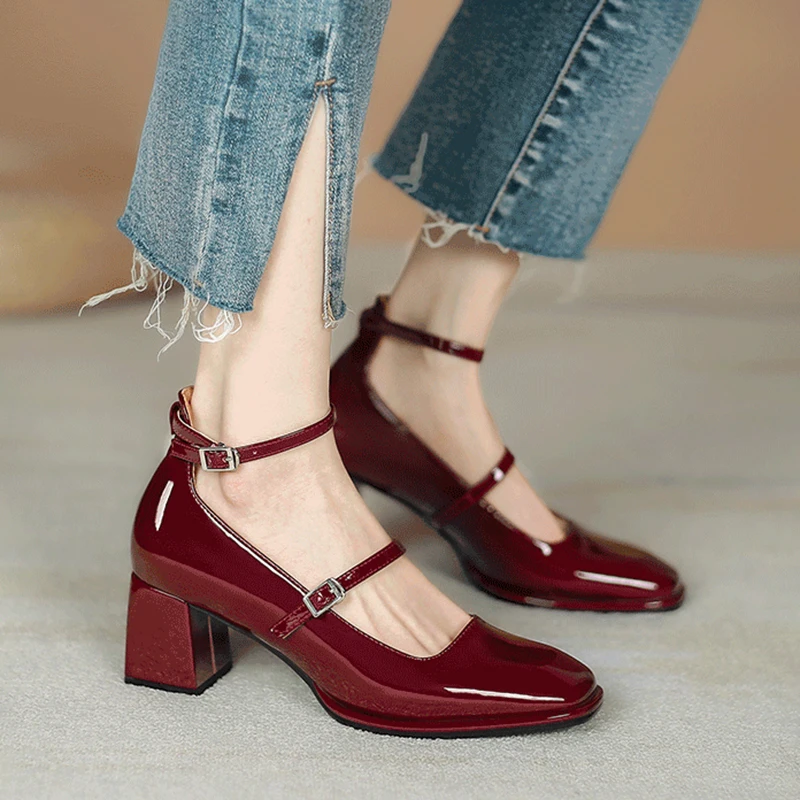 Mary Jane Shoes Women's 2022 Spring and Autumn New Thick Heels High Retro Square Toe Pumps