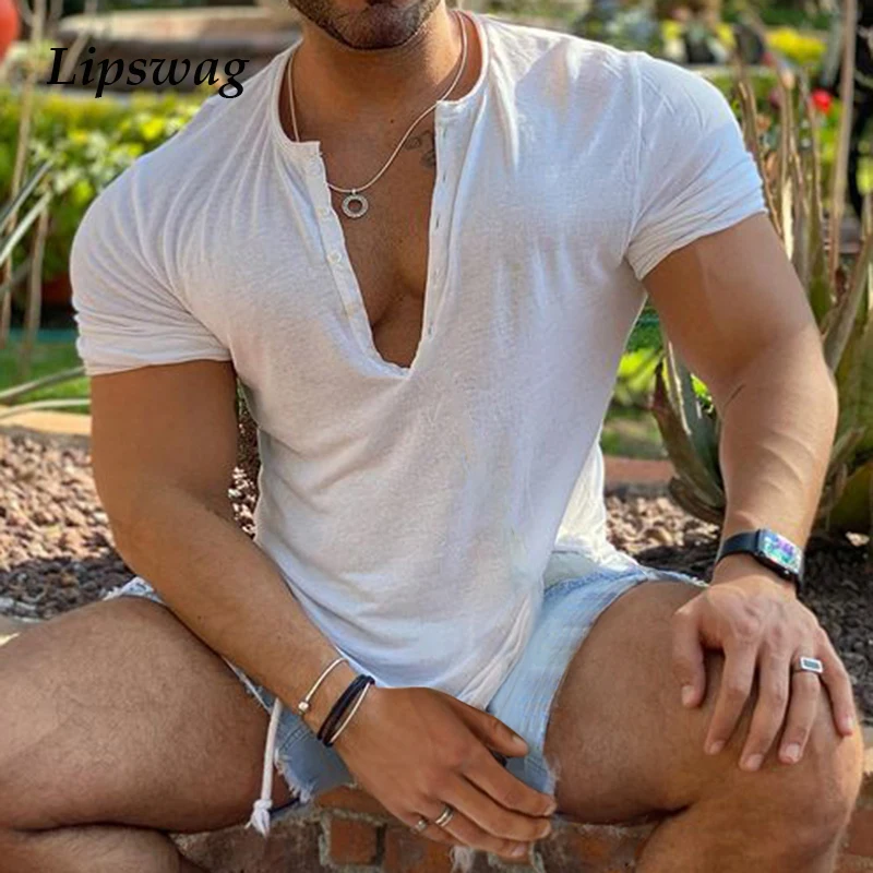 

Повседневные мужские футболки с коротким рукавом, сезон весна-осень 2022, Свободный пуловер с V-образным вырезом, топы, Мужская винтажная Одно...