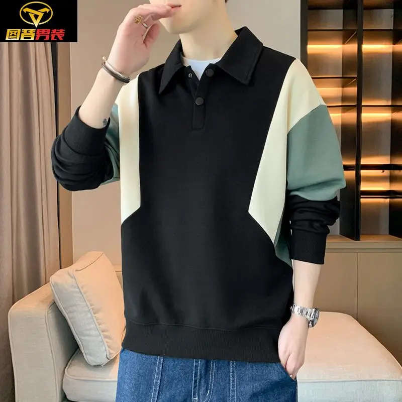 

M-4XL Mens Sweatshirts Autumn Winter Male Hoodies Long Sleeve Turn-down Collar Pullover Splicing Tidal Current Top Clothes Hw46
