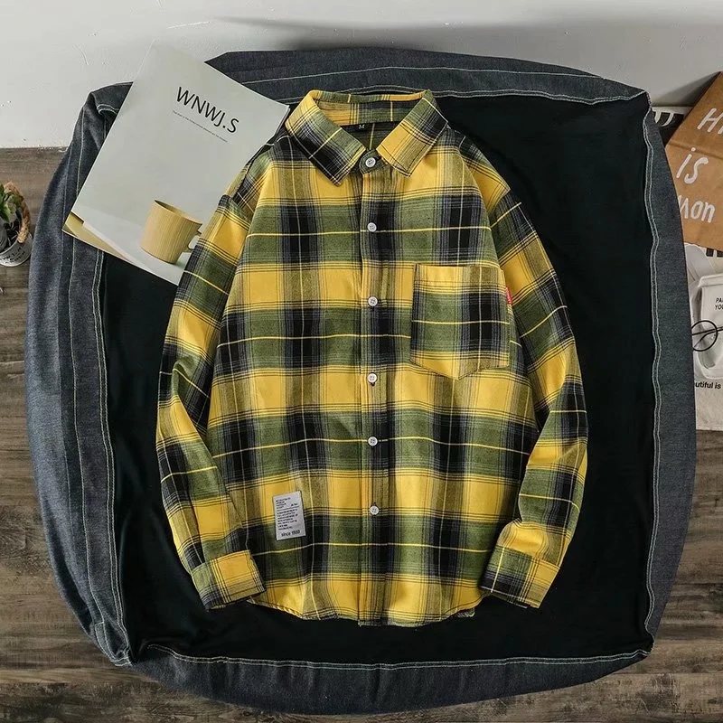 2022 New Men's Autumn and Winter Plaid Coat Long-sleeved Fashion Cool Casual Shirt Coat Loose Korean Men's Outerwear