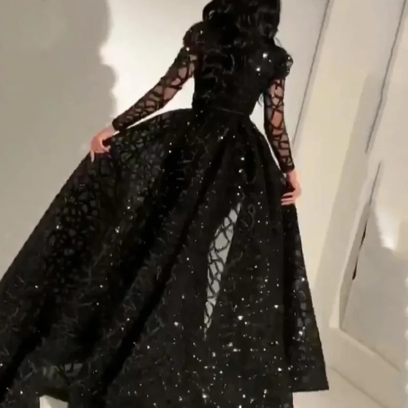 2023New Design Ladies Lace Evening Gown Black Sequin Ball Gown Elegant Long-sleeved Evening Dress Wedding Bridesmaid Guest Dress
