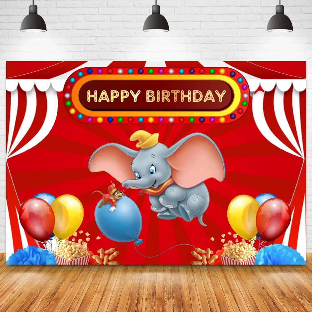 

Circus Theme Dumbo Backdrops Kids Birthday Party Decor Popcorn Elephant Baby Shower Custom Photo Background Table Booth Banner