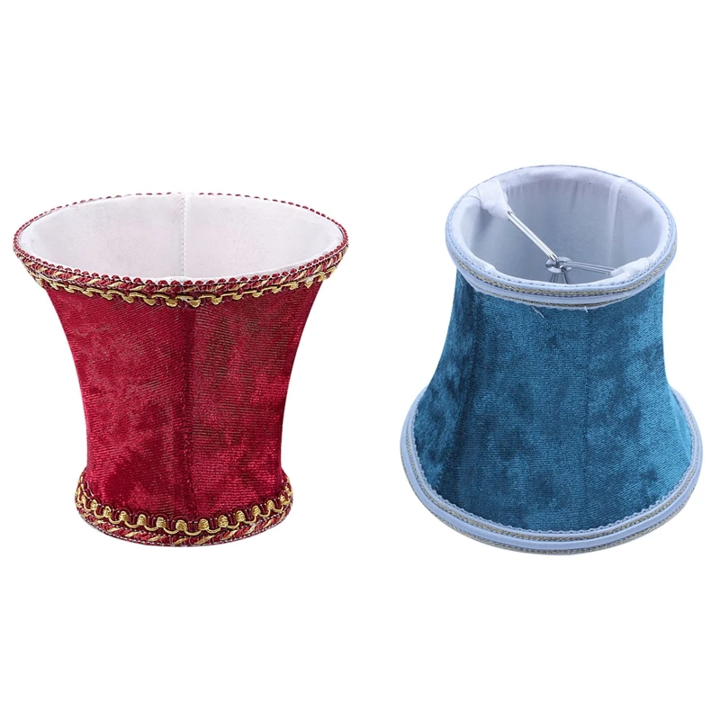 

2 Pcs Fabric Clip on Lamp Shade, E14 Handmade Lampshade Modern European Style Wall Sconce Lamp, Candle Lamp,Blue & Red