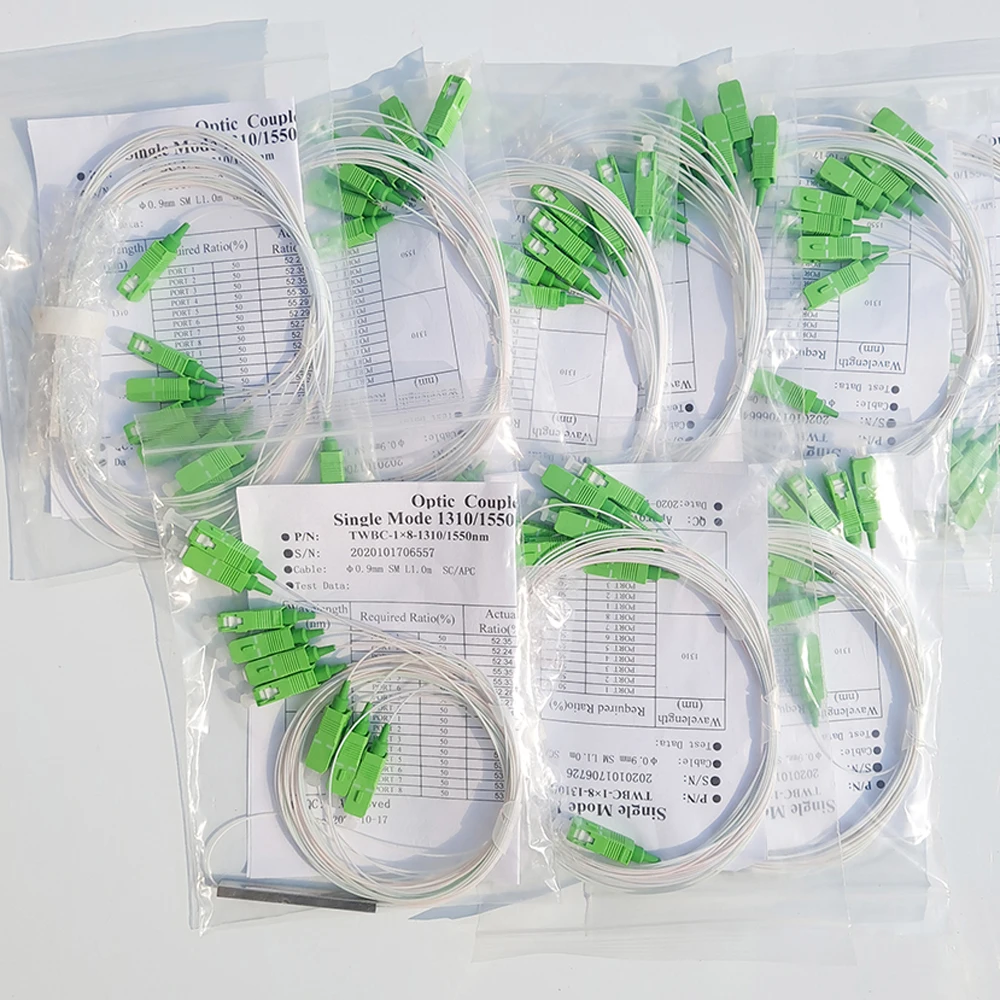 10 PCS/Lot 1X2 1X4 1X8 1X16 1X32 PLC SC/APC SM Single Mode 0.9mm G657A1 LSZH 1m FTTH Fiber Optic Splitter