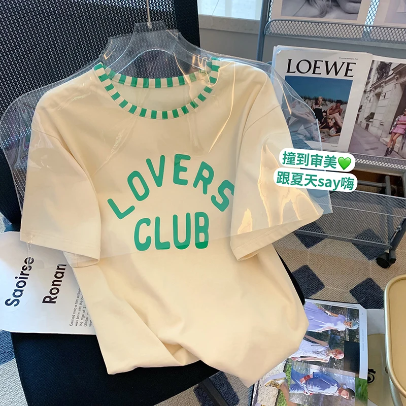 

Letter Print Design Sense Simple Casual Short Sleeve T-shirt Ins Fashion Summer New Student Loose Versatile Top Women Ins Tees