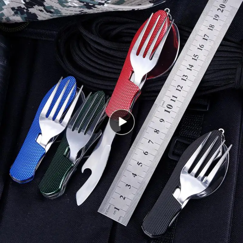 

Camping Utensils Travel Utensil Portable 4 In 1 Stainless Steel Eating Flatware Tableware Detachable Multifunction
