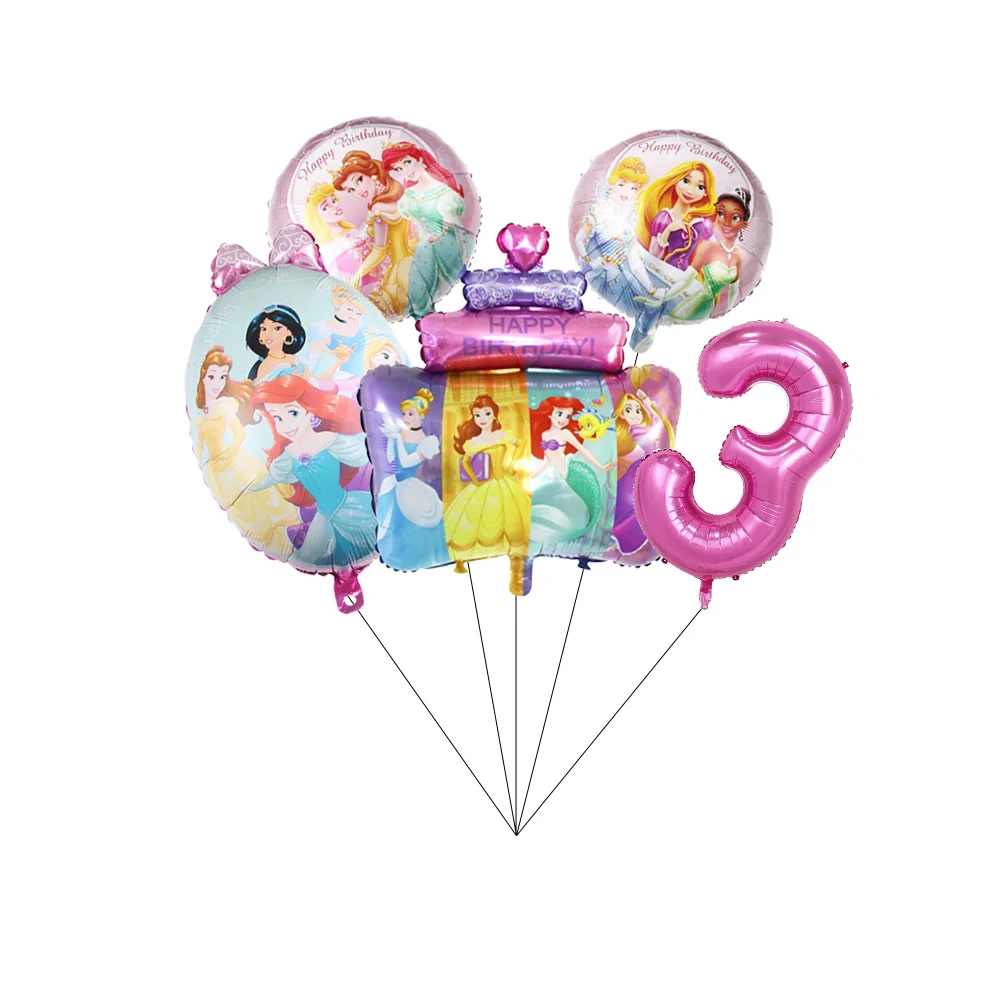 

Украшения для дня рождения принцессы, розовые воздушные шары, бумажные наклейки, принадлежности для вечеринки в честь дня рождения девочки, украшения для детского праздника