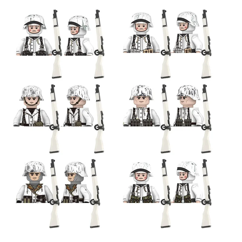 

Military Building Blocks Winter Camouflage Snow German Soldiers Figure Weapon Gun 98k Accessories Bricks Toys For Children J012
