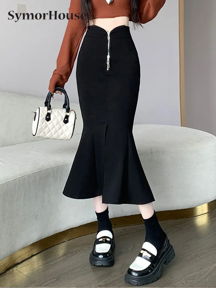 

Юбка женская стрейчевая на молнии, элегантная винтажная офисная юбка с завышенной талией, облегающая бедра, с разрезом, юбка-годе, четыре сезона