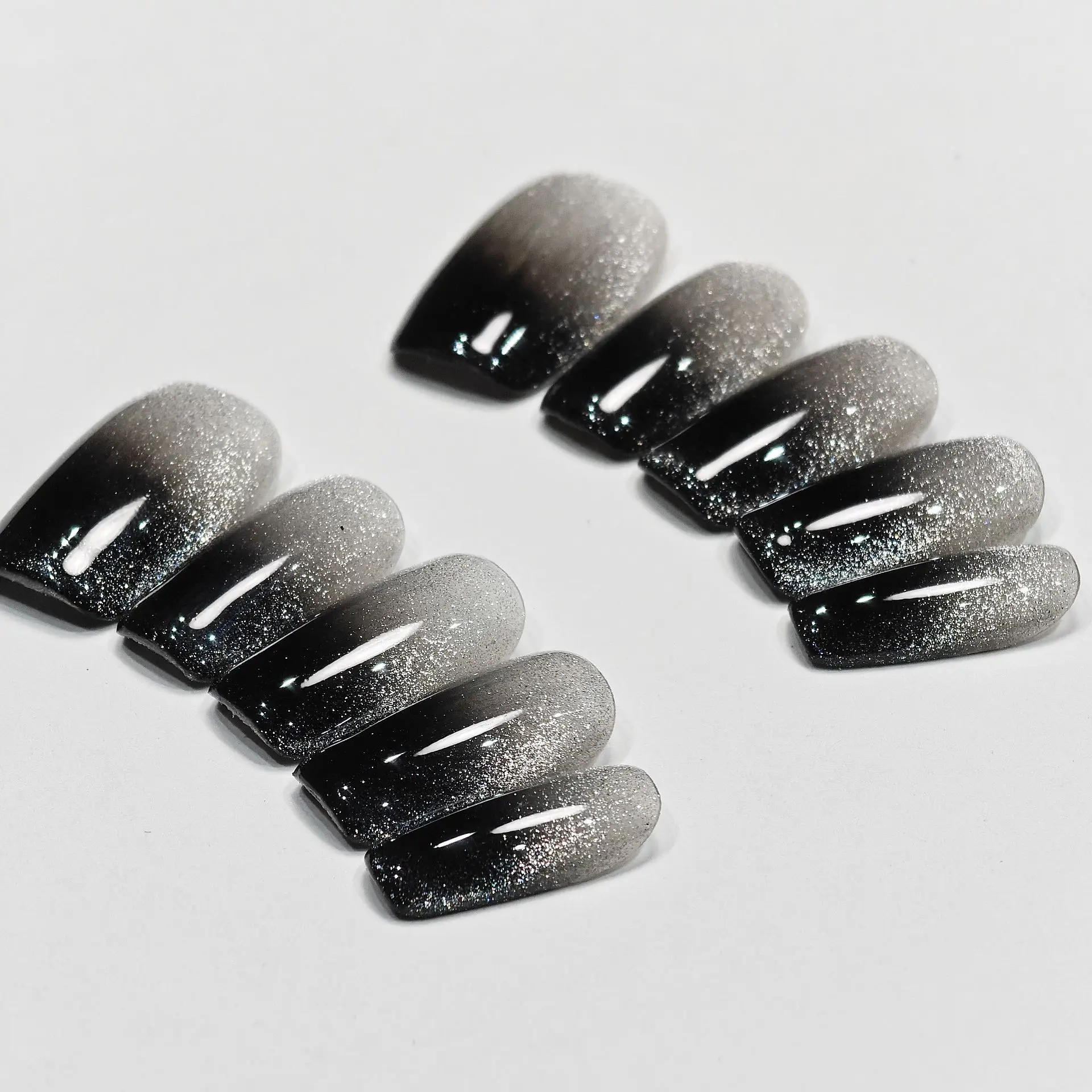 10 шт. короткие накладные ногти ручной работы полное покрытие черные кошачий глаз