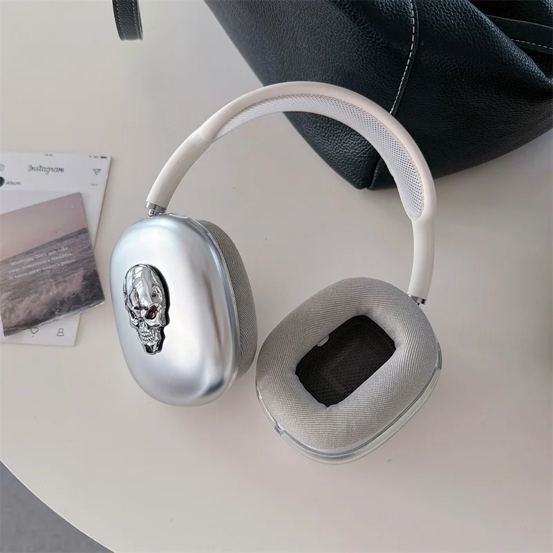 Фото Прохладный металлический чехол для Airpods Max, защитный декор в виде скелета для наушников Apple, чехол для Airpods Max, защита гарнитуры Capa №5