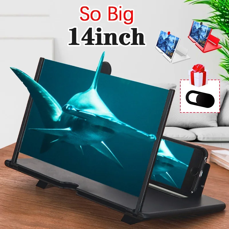 

14 Inch 3D Mobile Phone Screen Magnifier HD Video Amplifier Stand Bracket with Movie Game Magnifying Folding Phone Desk Holder