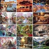 ruopoty landscape paint by numbers diy oil painting by numbers on canvas scenery 60x75cm frameless number painting decor