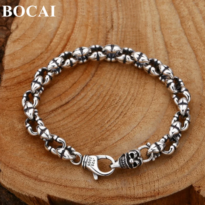 BOCAI S925 браслеты из стерлингового серебра для мужчин новая мода властная цепочка с