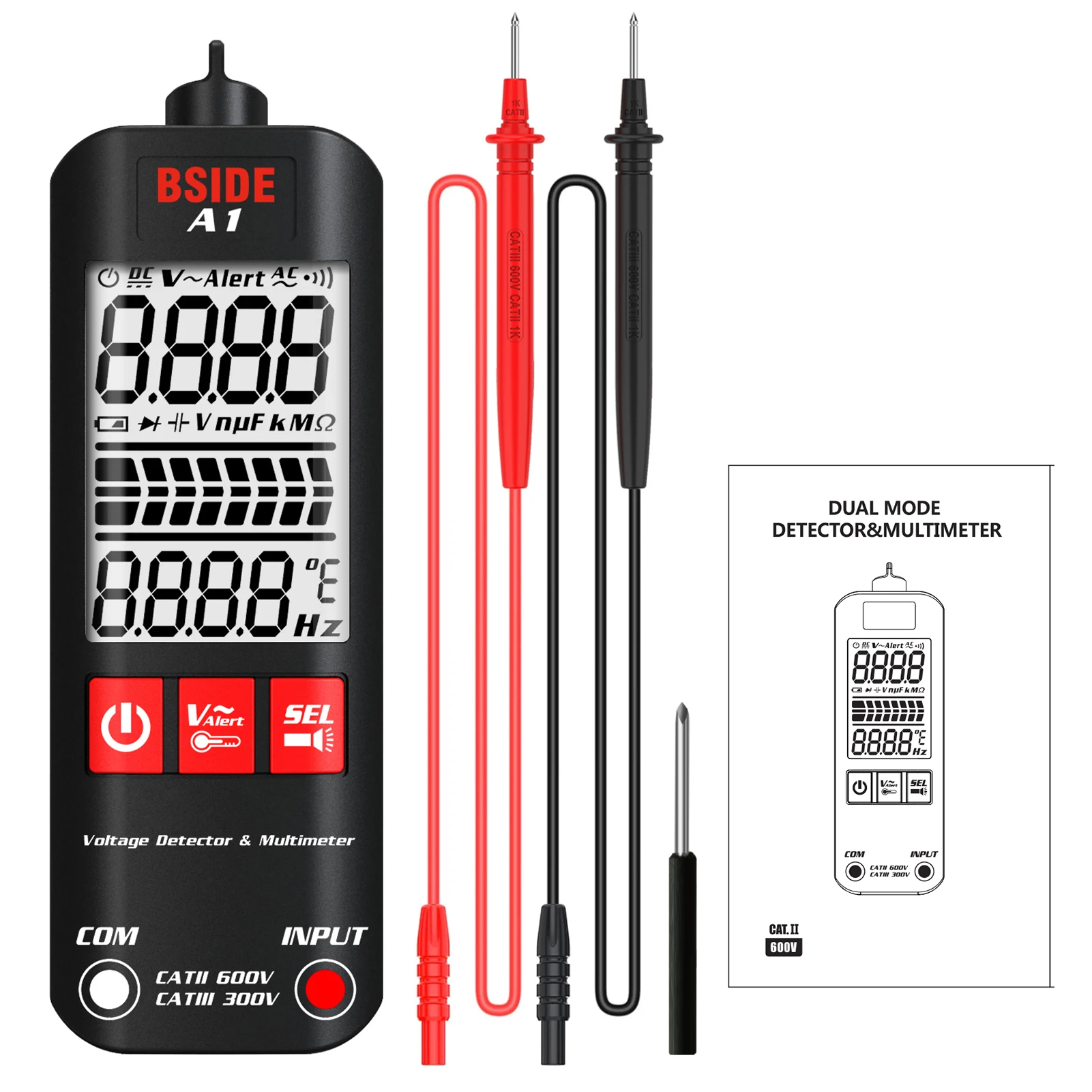 

BSIDE A1 Mini Multimeter Tester Voltage Detector 2000 Counts DC/AC Voltage NCV Continuity Live Wire Wire Check True RMS Meter