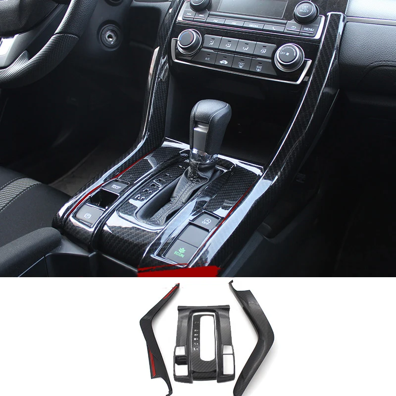 For Honda Civic 16-19 4PCS Carbon Fiber Color Center Gear Shift Panel Cover Trim Car Interior Accessories Car Interior Supplies