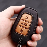 leather car key case smart remote key cover for peugeot 3008 4008 5008 citroen c4 c4l c6 c3 xr keychain accessories